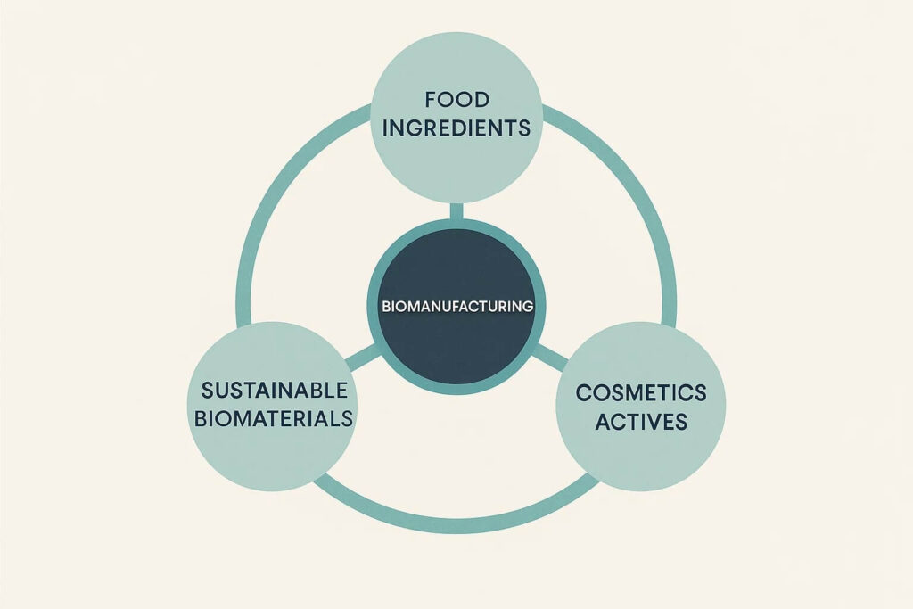 Diagram of industries driving demand for biomanufactured products.