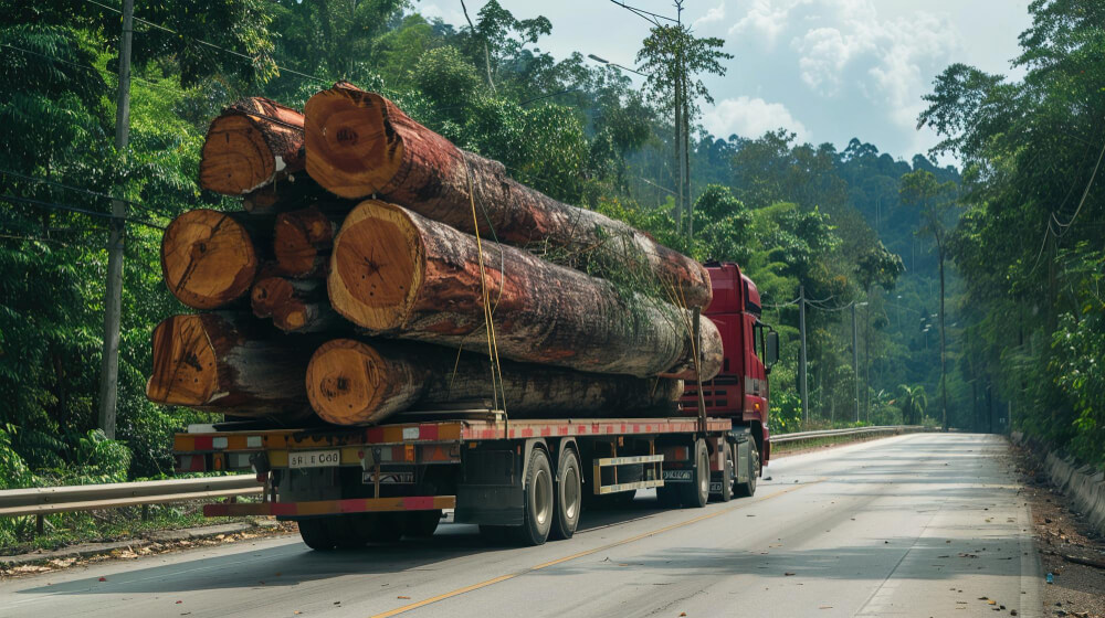 Containers loaded with timber in Southeast Asia.